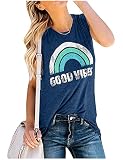 JEYMMI Graphic Tshirts for Women 2026 Good Vibes Rainbow Tank Top Casual Hawaii Style Sleeveless Top for Vacation Daily Wear