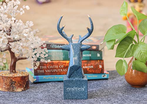 Image of Resin Deer Head Showpiece Geometrical Animal Figurine for Table Top Good Luck Vaastu (9 inch, Blue)