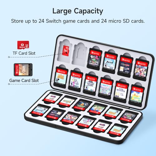 JINGDU 24-Slot Switch Game Card Case Compatible with Nintendo Switch Games & micro SD Cards, Portable Games Holder Organizer Suitable for Switch, NS2/NS/Lite/OLED Game Cards, Black