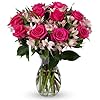 Benchmark Bouquets Charming Roses and Alstroemeria, With Vase (Fresh Cut Flowers)