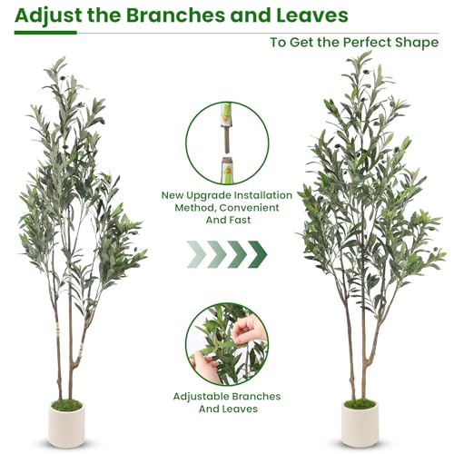 Alupssuc 5ft Olive Trees Artificial Indoor & Outdoor, Faux Olive Tree with Lively Artificial Trunk and Lifelike Fruits, Fake Potted Tree for Modern Home Office Living Room Decor - Image 6