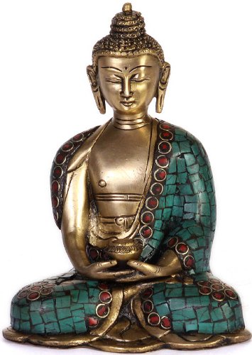Bouddha Dhyana Mudra en laiton et pierres Exotic India