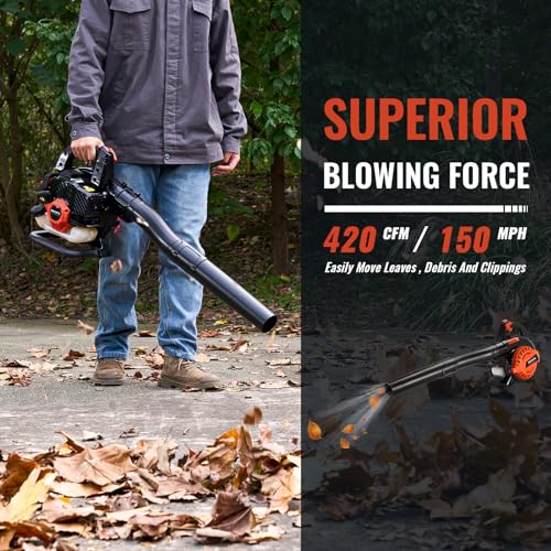 NOVORIK 25CC Gas Leaf Blower 420-CFM, 150-MPH, 2 Cycle Handheld Leaf Blower for Lawn Care, Leaf Cleaning and Snow Removal (Orange) by novorik - Image 4