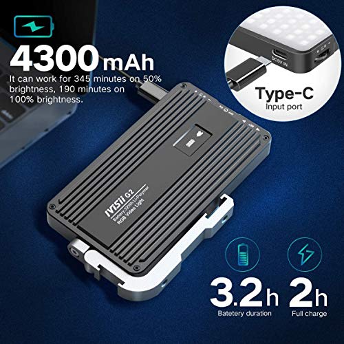 IVISII G2 RGB Portable On Camera Light, Built-in 4300mAh Lithium Battery Video Conference Lighting, 2600-10000K 12W Full Color LED Light Panel for Photography, Studio, Wedding Shooting - Thumbnail 3
