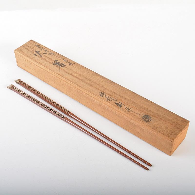茶道具　銅製　火箸　時代箱　N 7635 Amazon.co.jp: 茶道具 梅龍軒作 銅製 鳥頭角透かし 象嵌 火箸 共