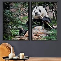 2 Piece Framed Canvas Wall Art Panda Canvas Prints Home Artwork Decoration for Living Room,Bedroom - 16