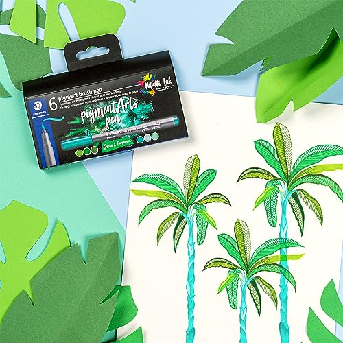 STAEDTLER Pigment Art Pigment brush 371 Etui carton 6 feutres pointe pinceau verts & turquoises assortis 371 C6 3 - vue 8