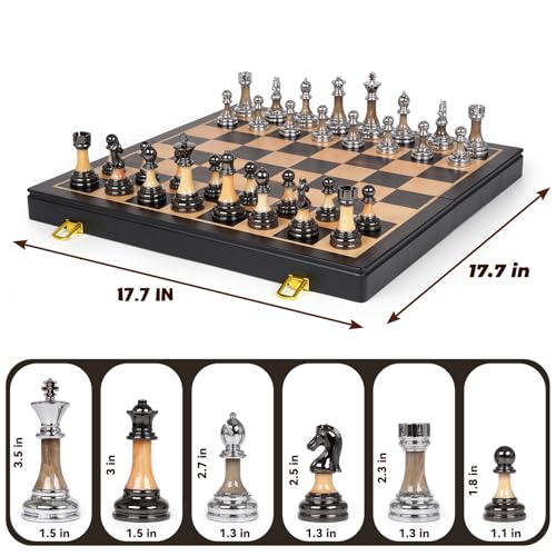 Luxury Large Metal & Acrylic Chess Set con tablero de madera 17" miniatura 6