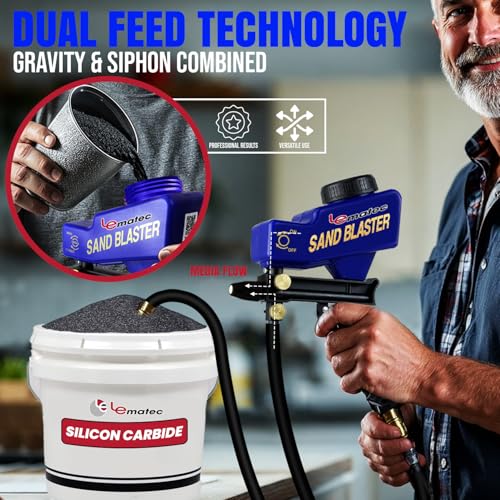 LE LEMATEC Light-Duty Sandblaster Gun Kit, Requires Air Compressor (Not Included), Hobby Sand Blaster for Small Projects, Metal & Wood Surface Prep, AS118-2C