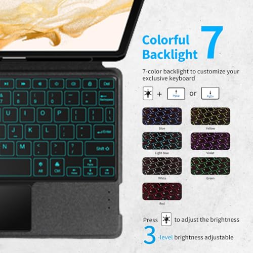 Image of Keyboard Case for Samsung Galaxy Tab S8 / S7 11 inch (SM-X700 / X706 / T870 / T875 / T878) with Multi-Gesture Trackpad, 7 Color Backlit, Adjustable Kickstand, Built-in Pencil Holder, PU Leather Material