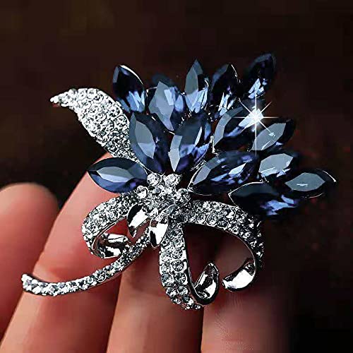 Image of Large Brooch Pin Austrian Crystal Leaf Shape Bouquet Rhinestone Scarf Decoration Wreath Cloth Brooches Pins For Women Girls