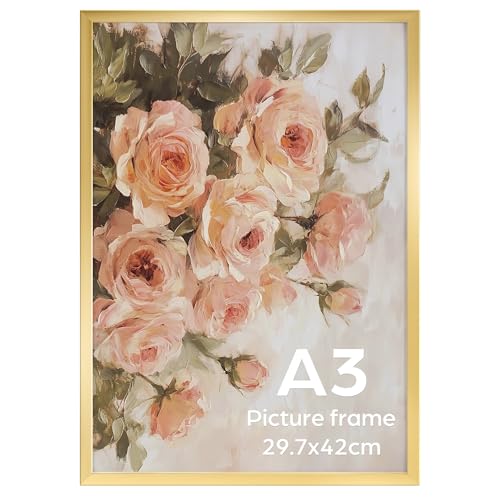 Giftgarden A3 Picture Frame Gold Elegant A3 Photo Frame for Displaying Posters Certificates and Artwork Horizontally or Vertically on the Wall