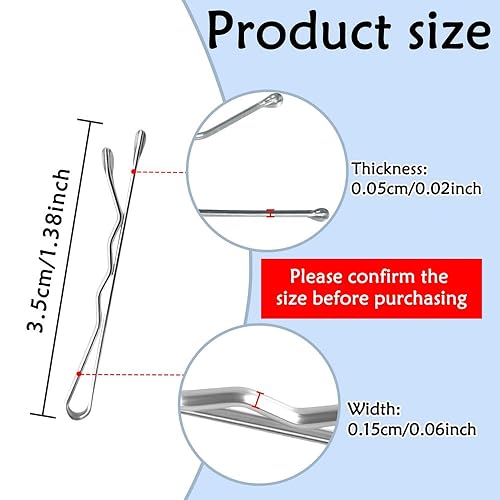 Miniatura 2 de 220 pines de 1.38 pulgadas de color gris plateado con caja de metal, pequeños alfileres de pelo para moños, horquillas de pelo gris premium para