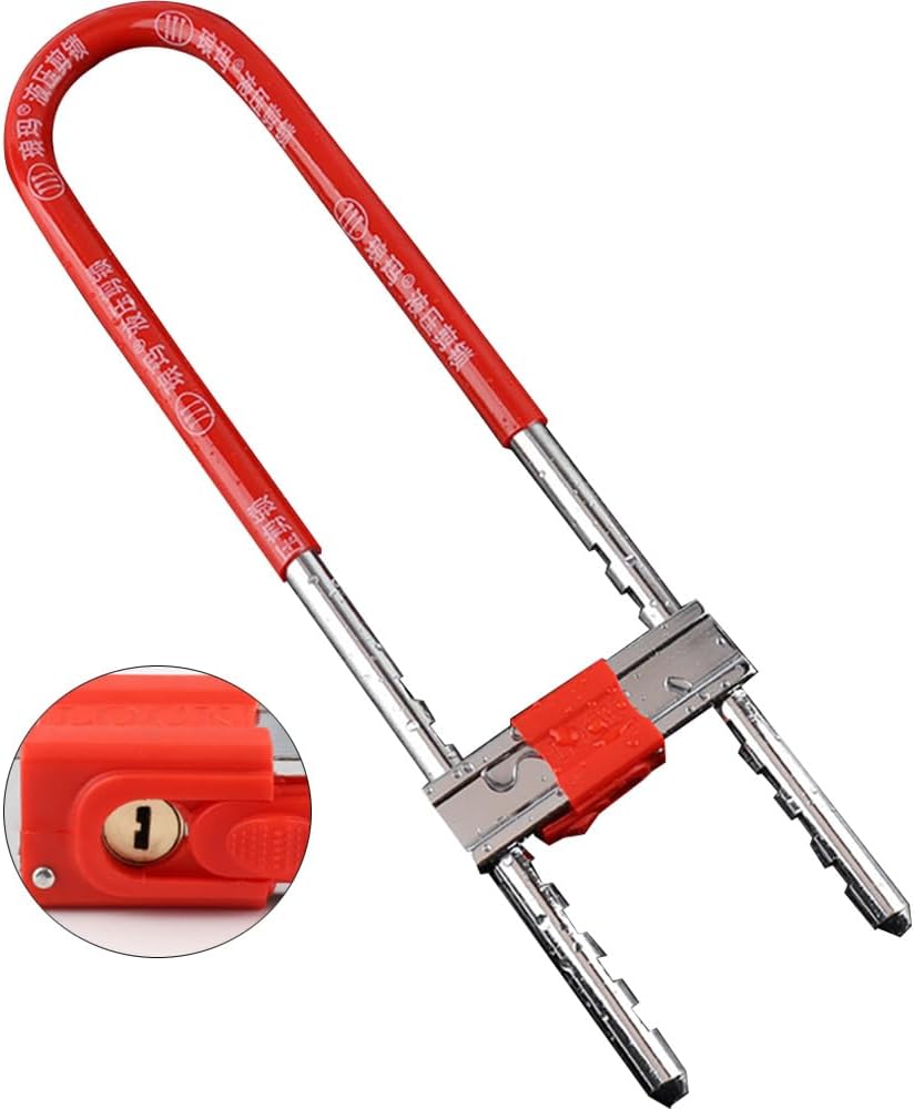 U-lock - U-shape Shackle Lock - Red, Adjustable, 14mm Steel, 5 Keys, Ideal for Indoor/Outdoor Use