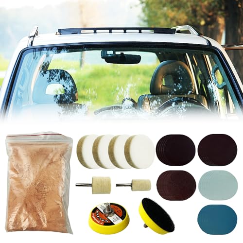 Image of 34Pcs Glass Polishing Kit, Multifunctional Scratch Remover Window Repair Tool for Window Repair, with Felt Polishing Wheel Polishing Disc Wool Polishing Pad and Cerium Oxide Polishing Powder
