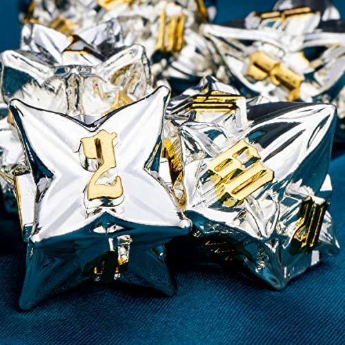 ARUOHHA DND Metal Dice Set Silvery Leaf Golden Numbers Design Polyhedral Dragons Dice with Box - Image 2