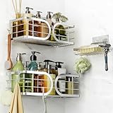 Adurei Estantería de ducha sin taladrar SUS304 de acero inoxidable, 3 unidades