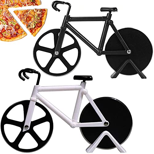 Fahrrad Pizzaschneider Edelstahl Pizza Cutter Schneidräder Aus Edelstahl Pizza Schneider Pizza Cutter Fahrrad Pizzaschneider Mit Ständer Lustiger Pizzaschneider 2 Stücke Geeignet für Küche Partys Usw Cover