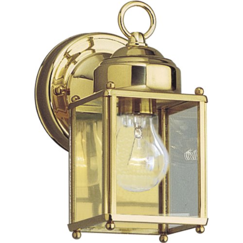 Progress Lighting P5607-10 Traditional One Light Wall Flat Glass Lantern Collection Cast Finish, 4-1/2-Inch Width x 8-Inch Height, Polished Brass