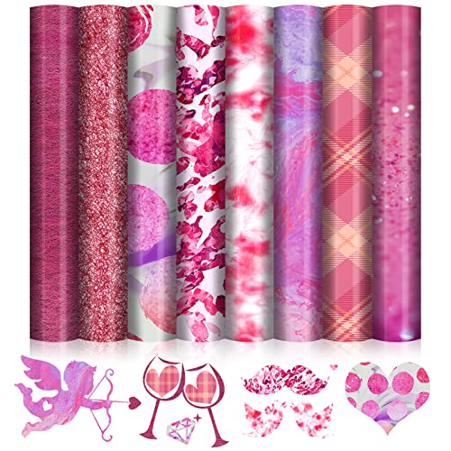Cysincos Infusible Transfer Ink Sheets 8 Pcs Valentine's Day Sublimation Blank Product Transfer Paper, 12 x 10 Inch Glitter Sublimation Transfer Paper for Mug Press Coaster Tumbler Bag Pillow Clothing