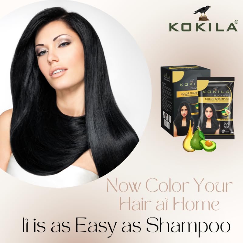 Kokila Unisex Hair Color Shampoo Enriched With Almond Oil in Just 5 Minute, Long-Lasting Instant Hair Color Black Pack of 15 (18ML Each)