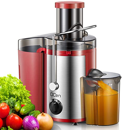 QCen Juicer Machine, 500W Centrifugal Juicer Extractor with Wide Mouth 3” Feed Chute for Fruit Vegetable, Easy to Clean, Stainless Steel, BPA-free (Red) by QCen - Used condition - CA$48.85