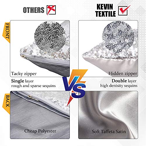 Kevin Textile Decorative Glitzy Sequin & Comfy Satin Solid Christmas Throw Pillow Cover Sham 18 Inch Square Pillow Case, Hidden Zipper Design, (2 Packs,Silver) #TOP2
