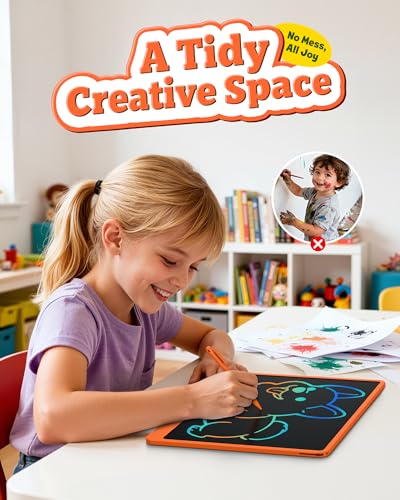 Image of Bravokids 16 Inch LCD Writing Tablet for 3-8 Year Olds - Electronic Drawing Pad and Doodle Board as Educational Birthday Gifts for Girls and Boys (Orange)