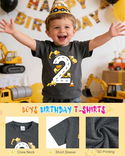 kids4ever T-shirt urodzinowy dla chłopców, na imprezę budowlaną, t-shirty, koparka, bawełna, krótki rękaw, 2-6 lat, A szary 4., 4 lat