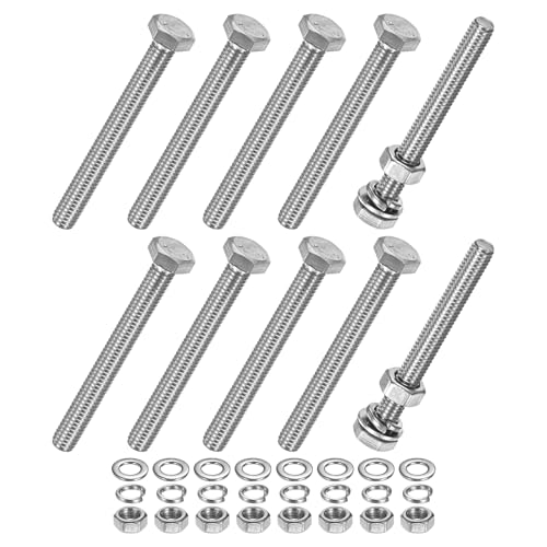 M METERXITY 10-Pack Hex Head Screw Bolt with Nuts Flat &amp; Lock Washers M6x55mm Stainless Steel Bolts and Nuts Kit Fully Threaded Metric Bolt Assortment for Equipment/Machinery