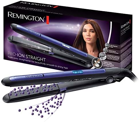 Remington prostownica do włosów z jonizacją (3x), powłoka ceramiczno-turmalinowa, zakres temp. 150-230°C, ruchome płytki, szybkie nagrzewanie, obrotow przewód, etui, fioletowa, Pro-Ion S7710