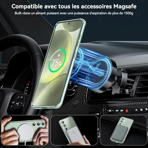 Image of VONZEE Clear Logo Electroplating Transparent Case For Samsung Galaxy S24 FE 5G, Magnetic Plating [Support For MagSafe Charger] Tpu Case Cover, Individual Camera Protection For Each Lens- Light Green