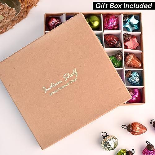 Image of IndianShelf 25 Pieces Multicolor Glass Vintage Christmas Ornaments Mini Bulk Decorative Ornaments for Halloween, Christmas Tree, New Year, Valentine Day, Holidays, Event and Wedding (25 * 1 Boxes)
