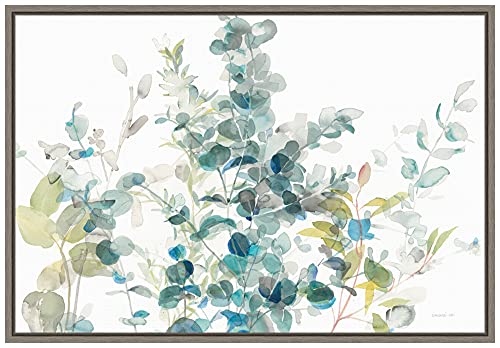 Amanti Art Framed Canvas Wall Art Print Eucalyptus I White Crop by Danhui Nai (23.2 in. W x 16.0 in. H), Sylvie Greywash Framed Canvas Wall Decor - Medium