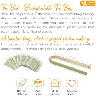 FreshDrinkUS, Premium 35 Tulsi Lemon Ginger Tea Bags, 100% Natural & Pure from Tulsi Holy Basil Leaves, Lemon and Ginger. Made with Natural Material Tea Bags. No Sugar, No Caffeine, Vegan.