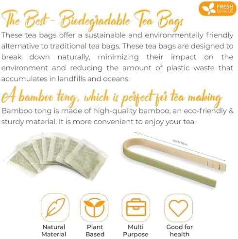 FreshDrinkUS, Premium 35 Tulsi Lemon Ginger Tea Bags, 100% Natural & Pure from Tulsi Holy Basil Leaves, Lemon and Ginger. Made with Natural Material Tea Bags. No Sugar, No Caffeine, Vegan.