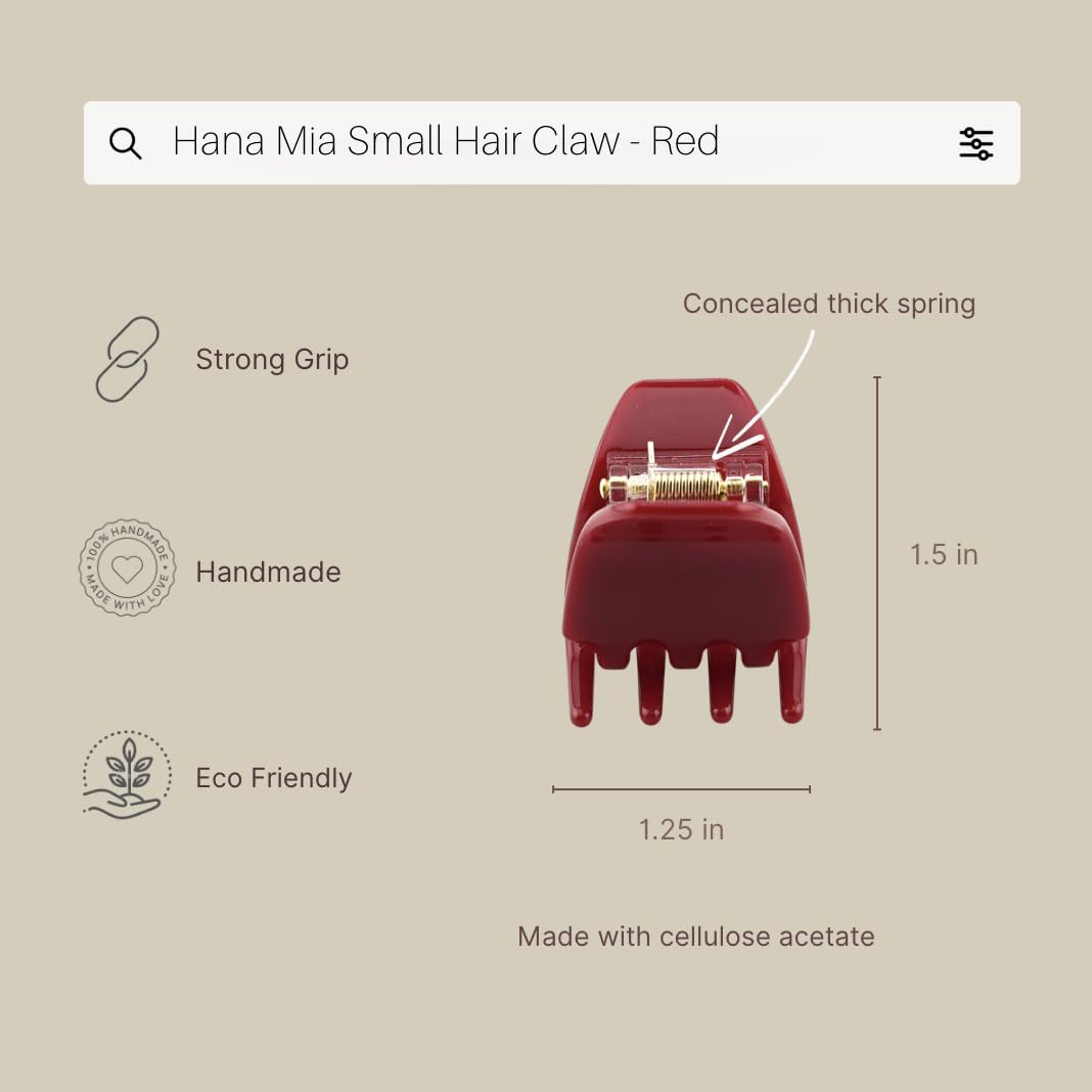 Luxury Red Claw Clip for Women | Our Small 1 Inch Hair Clip Creates Beautiful Half Ups, Ponytails & Cute Every Day Styles | Premium Acetate Claw with Secure Hold & Snag Free Teeth for Easy Styling