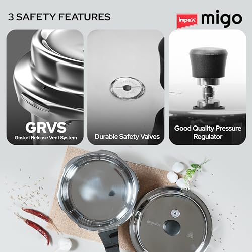 Image of Impex 5 Litre Stainless Steel Pressure Cooker | Outer Lid Induction Base Pressure Cooker | Induction and Gas Stove Competable | ISI Certified | 5 Year Warranty
