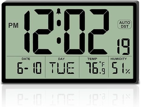 9 Narrow Bezels Battery Operated Digital Wall Clock with Temp & Humidity