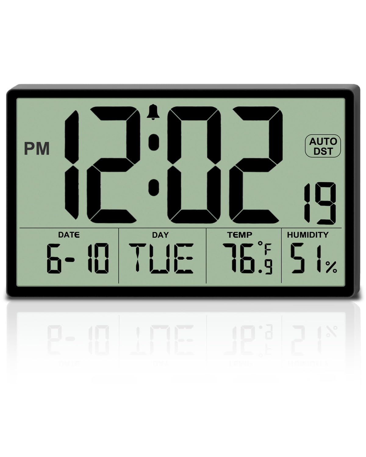 Photo 1 of 9‘’ Narrow Bezels Battery Operated Digital Wall Clock with Temperature and Humidity - Auto DST, Large 2?'' Digits, 5-Level Volume Alarm (3 AA Included) - Wall Mount/Desktop for Office Bedroom Kitchen