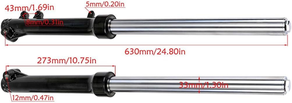 25" 630mm Front Fork with Triple Tree Clamp, 60/100-14 Dirt Bike Tire and Rim Wheel, Disc Brake Cylinder Caliper, 12mm Bearing Axle for Apollo SSR CRF Coolster Pit Pocket Trail Monkey Bike Off Road