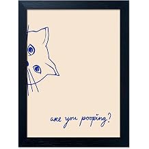 Are You Pooping Bathroom Sign Cat Toilet Decor Funny Bathroom Wall Art Framed Blue Cat Canvas Print Poster Minimalist Animal Painting