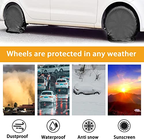 Image of Hedday 4 Pack Tire Cover, Thickened RV Waterproof Wheel Cover, Rain, Snow and Dust UV Sun Tire Wheel Protector, Universal Fits for SUV RV Camper Trucks and Trailers, Diameter 27-29 Inch (Black)