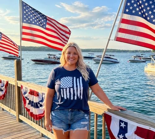 Image of ForHailey Women's 4th of July Patriotic Shirts Graphic Tees USA Shirt American Flag Short Sleeve Tunic Tops