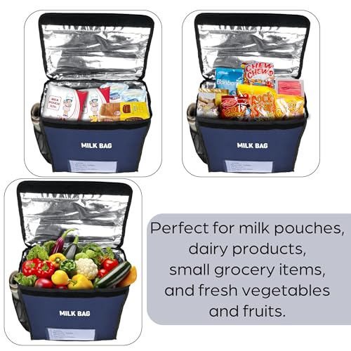 Image of Storite Milk Bag for Door Hanging - Insulated and Waterproof Storage for Milk Sachets, Bottles, Outdoor Gate Delivery Basket Box with Pocket for Notes and News Paper (Jumbo Blue, Large (36x17x35cm))