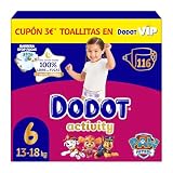 Dodot Pañales Bebé Activity, Talla 6 (13-18 kg), 116 Pañales, Hasta 12h de Protección Antifugas y Ajuste, Pack Mensual