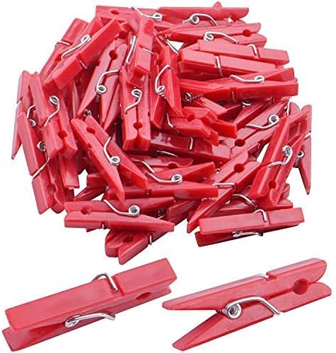 Jdesun 50 Pieces Photo Clips,Mini Plastic Picture Paper Clip Clothespins Peg for Office,Home,Arts(Red)