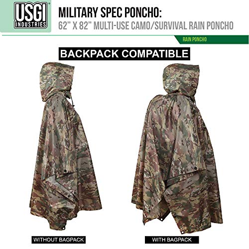 USGI Industries Military Style Poncho Multi Use Rip Stop Camouflage Rain Poncho