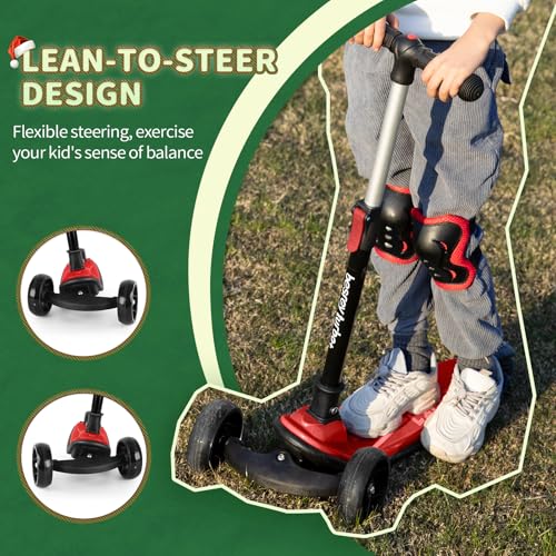 Image of besrey 3 Wheel Scooter for Kids Ages 3-10 with 4 Adjustable Height | LED Light Wheels, Foldable Toddler Scooter, Extra Deck, Lean-to-Steer Design, Sturdy and Safe