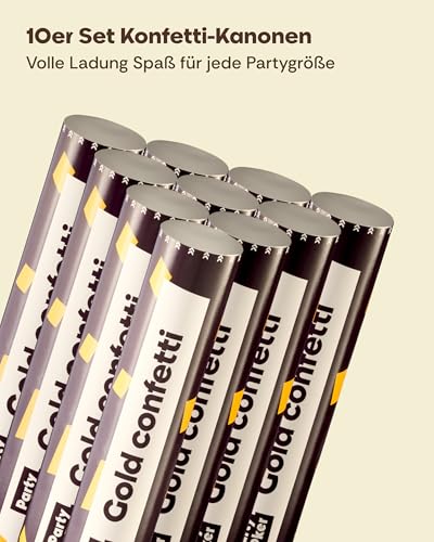 Konfettikanone Partyjoker 10er Set in Gold – Sicher und Einfach zu Bedienen